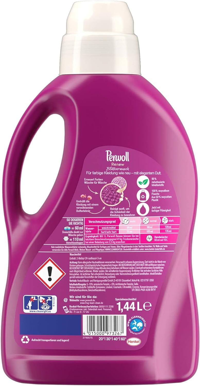 Load image into Gallery viewer, Perwoll Renew Blossom Rush Liquid Detergent, (24 Washes), Mild Detergent for Colours and Whites Wash, Colour Detergent Gives Intensive Freshness with Floral Scent