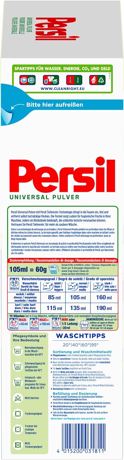 Load image into Gallery viewer, Persil Universal Laundry Detergent Powder | Deep Clean - All-in-one Solution For Clean Laundry And Freshness For The Machine (75 Loads | 4.5 Kg)