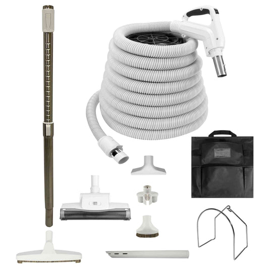 Central Vacuum Accessory Kit - Air Driven - Telescopic Wand with Air Turbine and Deluxe Tools - White