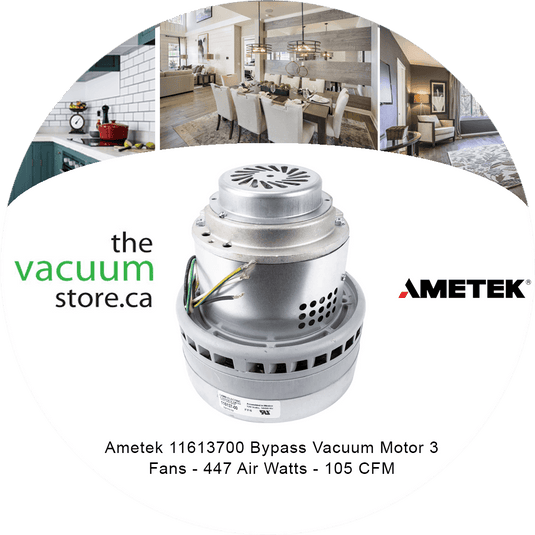 Ametek 11613700 Bypass Vacuum Motor - 3 Fans - 447 Air Watts - 105 CFM
