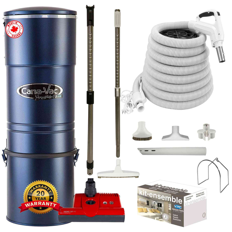 Chargez l'image dans la visionneuse de la galerie, Cana-Vac LS590 Central Vacuum with Red SEBO Powerhead and Premium Electric Package (White)