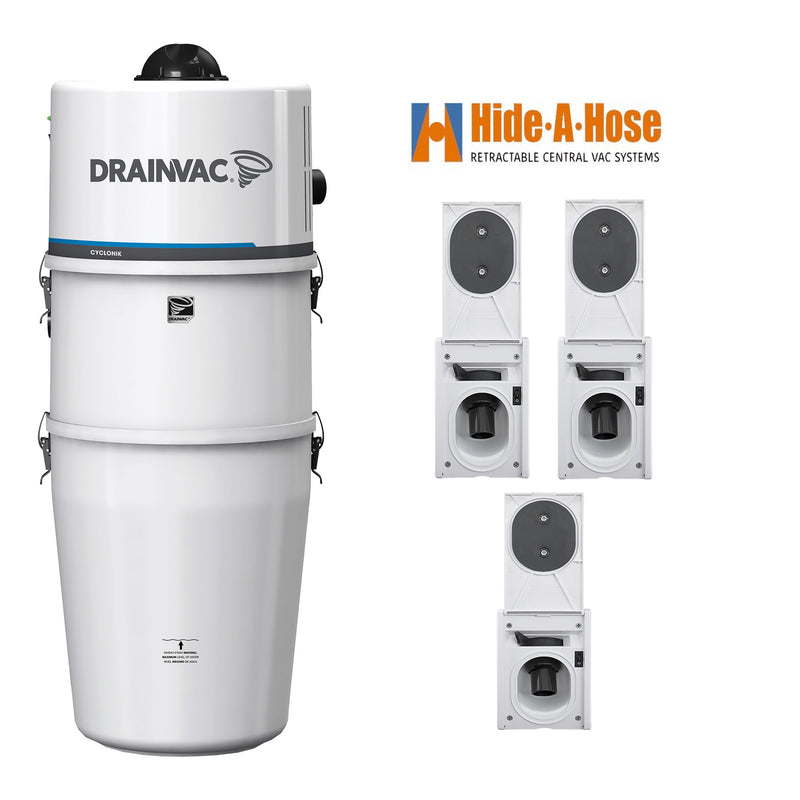 Load image into Gallery viewer, DrainVac DV1R12-CT Central Vacuum with Complete Hide-A-Hose Installation Package (3 Valves)
