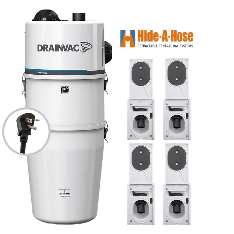 Load image into Gallery viewer, DrainVac DV1R15-CT Central Vacuum with Complete Hide-A-Hose Installation Package (4 Valves)