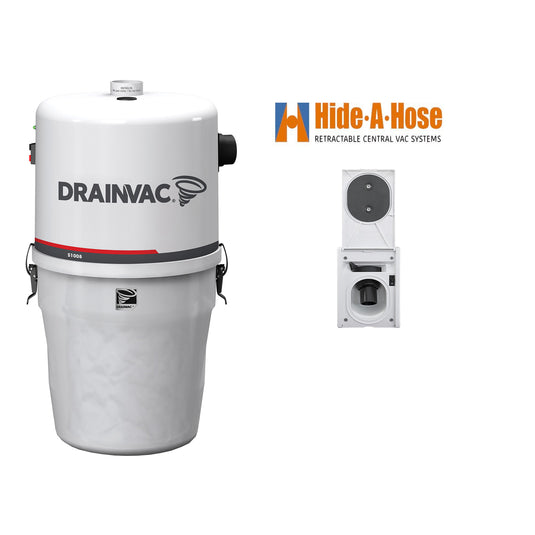 The Drainvac S1008 Central Vacuum is a powerful and compact cleaning solution designed for efficiency and convenience. This affordable and soundproof model is engineered to easily handle cleaning tasks in tight spaces.