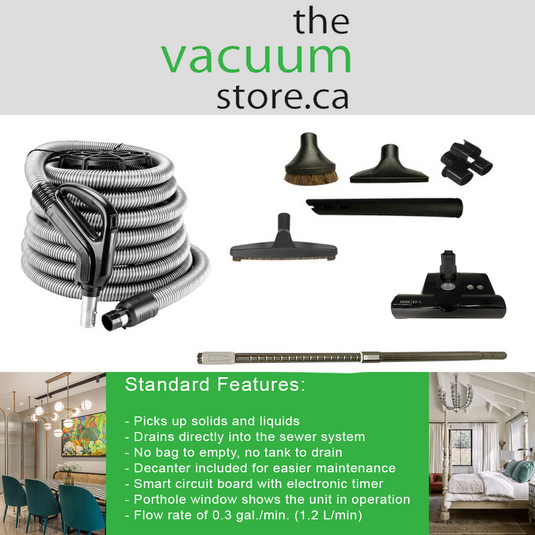 DrainVac DV2A310-CB Automatik Central Vacuum | Dual Motors 710 Air Watts with Decanter and SEBO ET-1 Electric Package
