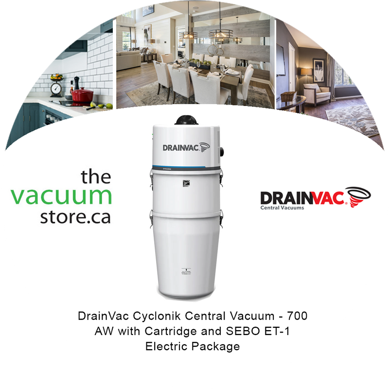 Load image into Gallery viewer, DrainVac DV1R12-CT Cyclonik Central Vacuum - 700 AW with Cartridge and SEBO ET-1 Electric Package