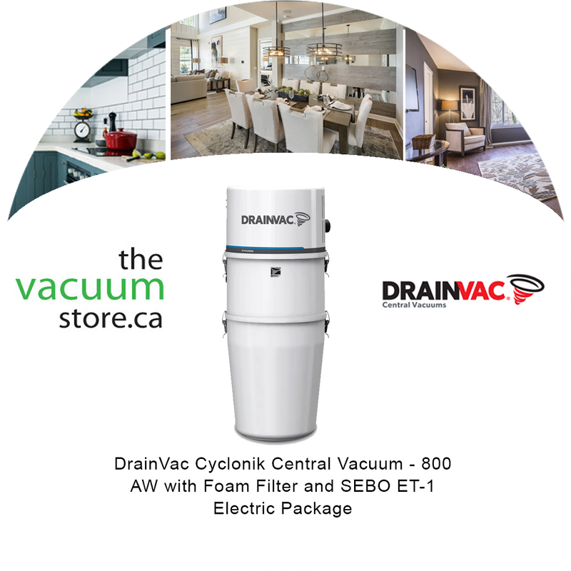 Load image into Gallery viewer, DrainVac DV1R800 Cyclonik Central Vacuum - 800 AW with Foam Filter and SEBO ET-1 Electric Package