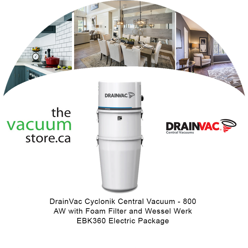Load image into Gallery viewer, DrainVac DV1R800 Cyclonik Central Vacuum - 800 AW with Foam Filter and Wessel Werk EBK360 Electric Package