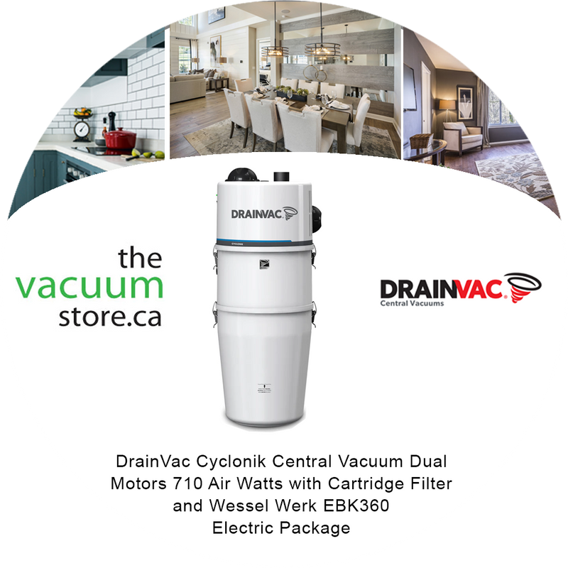 Load image into Gallery viewer, DrainVac DV1R15-CT Cyclonik Central Vacuum | Dual Motors 710 Air Watts with Cartridge Filter and Wessel Werk EBK360 Electric Package