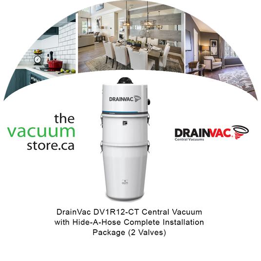 DrainVac DV1R12-CT Central Vacuum with Hide-A-Hose Complete Installation Package (2 Valves)