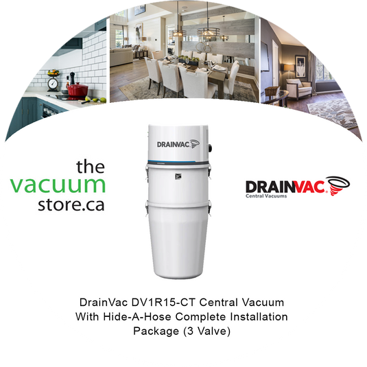DrainVac DV1R15-CT Central Vacuum with Hide-A-Hose Complete Installation Package (3 Valve)
