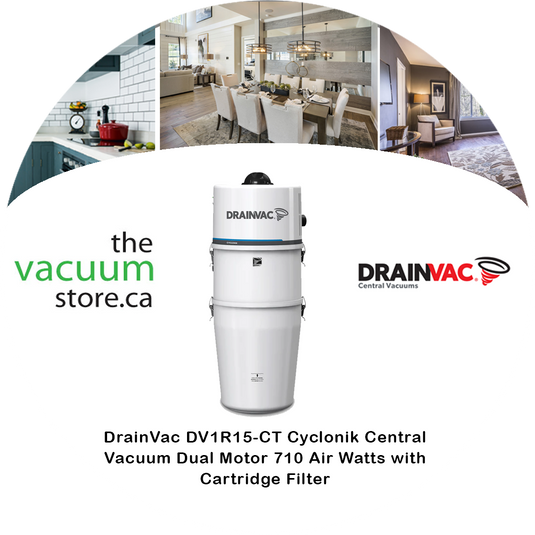 DrainVac DV1R15-CT Cyclonic Central Vacuum | Dual Motor 710 Air Watts with Cartridge Filter