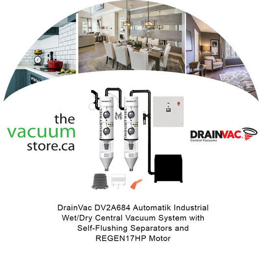 DrainVac DV2A684 Automatik Industrial Wet/Dry Central Vacuum System with Self-Flushing Separators and REGEN17HP Motor