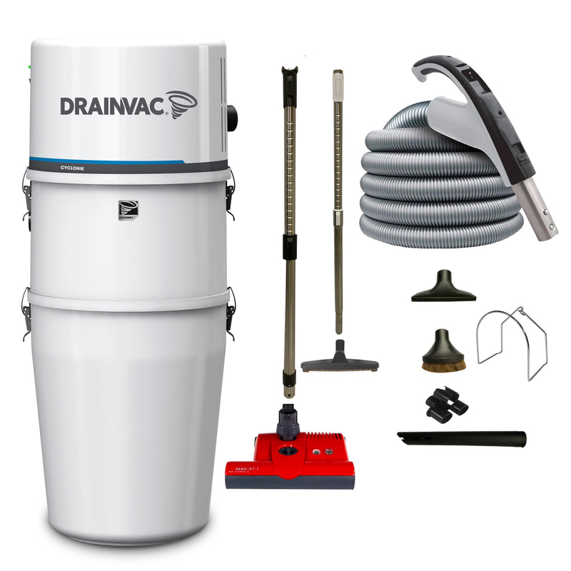 Load image into Gallery viewer, DrainVac DV1R800 Cyclonik Central Vacuum - 800 AW with Foam Filter and SEBO ET-1 Electric Package
