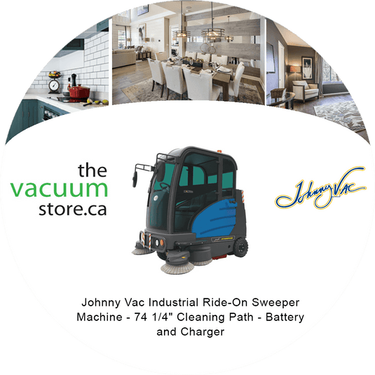 Johnny Vac Industrial Ride-On Sweeper Machine - 74 1/4 inch Cleaning Path - Battery and Charger
