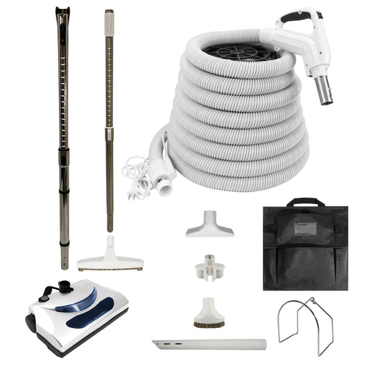 Central Vacuum Accessory Kit with PN11 Electric Powerhead and Telescopic Wand - White