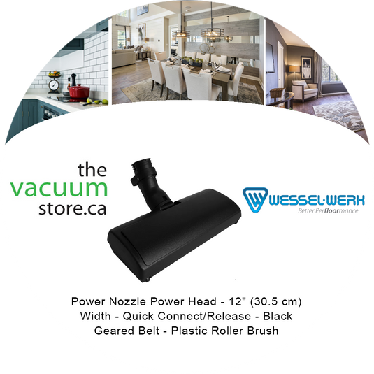 Power Nozzle Power Head - 12' (30.5 cm) Width - Quick Connect/Release - Black - Geared Belt - Plastic Roller Brush