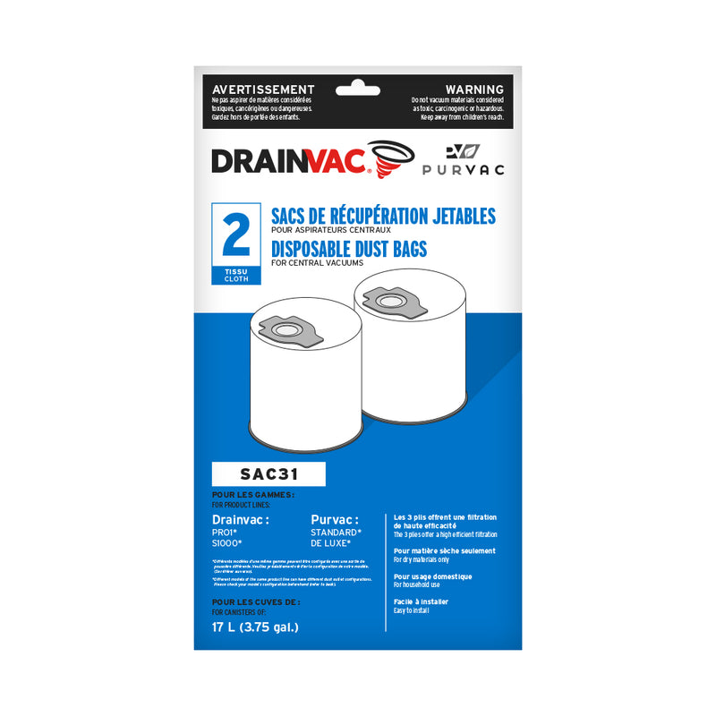 Load image into Gallery viewer, DrainVac Central Vacuum Disposable Cloth Dust Bags

