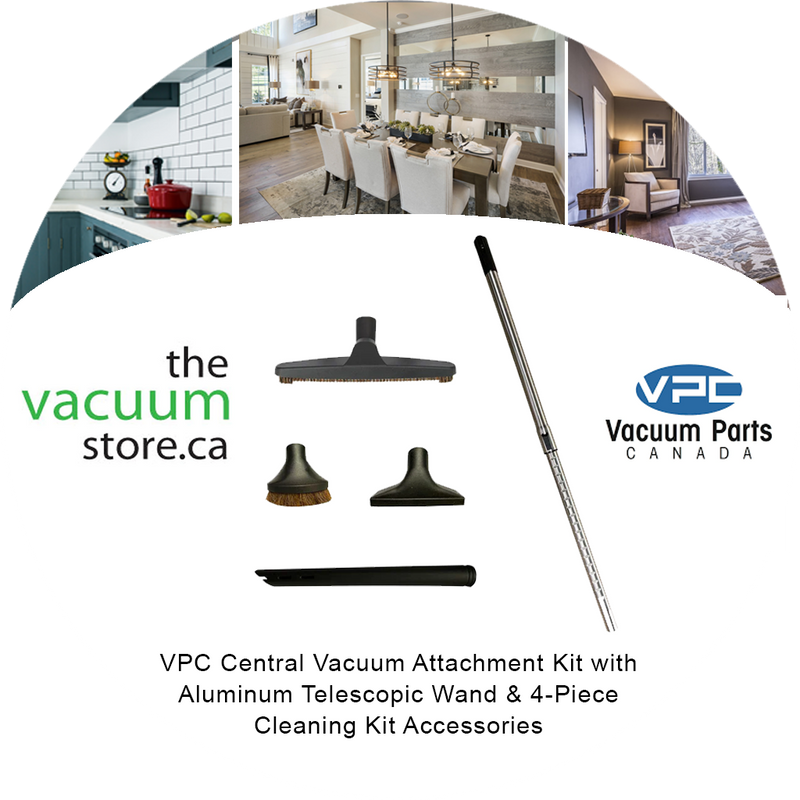 Load image into Gallery viewer, VPC Central Vacuum Attachment Kit with Aluminum Telescopic Wand & 4-Piece Cleaning Kit Accessories | 1 1/4 inch (32mm) Inner Diameter | Designed to Fit All Brands
