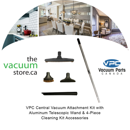 VPC Central Vacuum Attachment Kit with Aluminum Telescopic Wand & 4-Piece Cleaning Kit Accessories | 1 1/4 inch (32mm) Inner Diameter | Designed to Fit All Brands