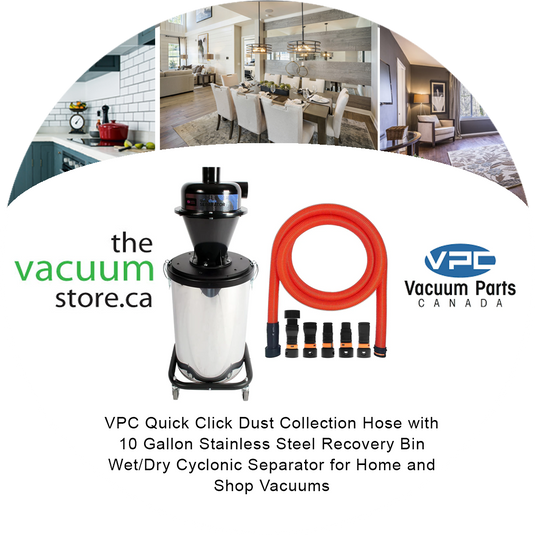 VPC Quick Click Dust Collection Hose with 10 Gallon Stainless Steel Recovery Bin | Wet/Dry Cyclonic Separator for Home and Shop Vacuums