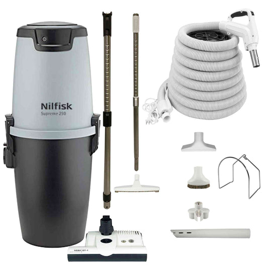 Nilfisk Supreme 250 Central Vacuum with White SEBO ET-1 Powerhead and Supreme Package - White