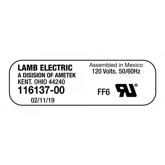 Ametek 11613700 Bypass Vacuum Motor - 3 Fans - 447 Air Watts - 105 CFM