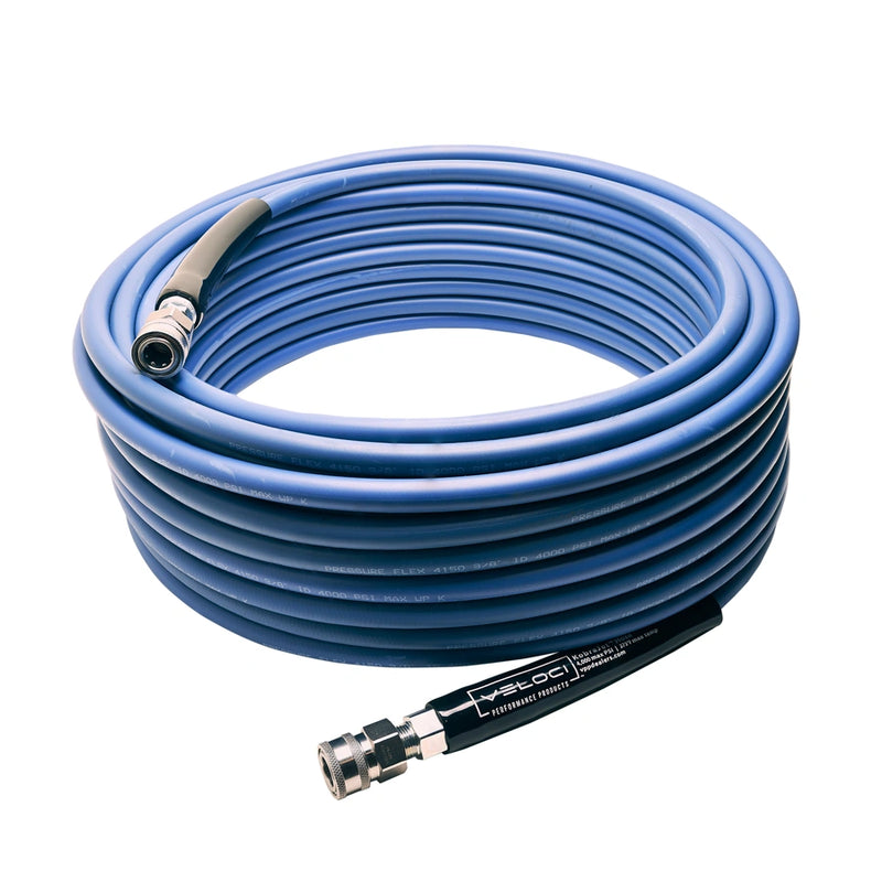 Load image into Gallery viewer, MTM Hydro KobraJet Non Marking Smooth Blue Hose 4,000 PSI - 100 Feet w/ SS Couplers
