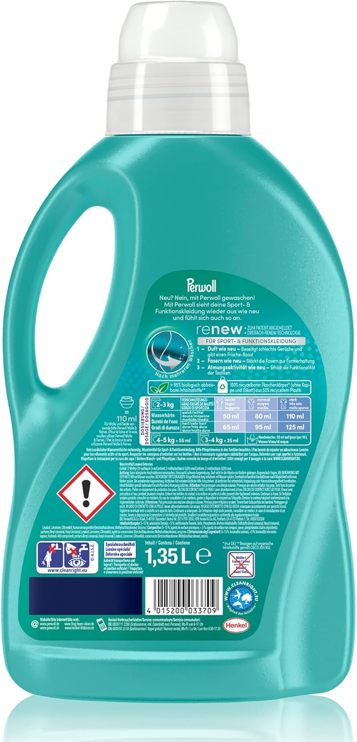 Load image into Gallery viewer, Perwoll Sports Detergent (1 x 27 Wash Loads) | Gently Cleans, Removes Bad Odors &amp; Maintains Elasticity | For Sports and Functional Wear, With Triple-Renew Technology
