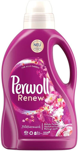 Perwoll Renew Blossom Rush Détergent liquide (24 lavages), détergent doux pour les couleurs et les blancs, le détergent coloré donne une fraîcheur intense avec un parfum floral