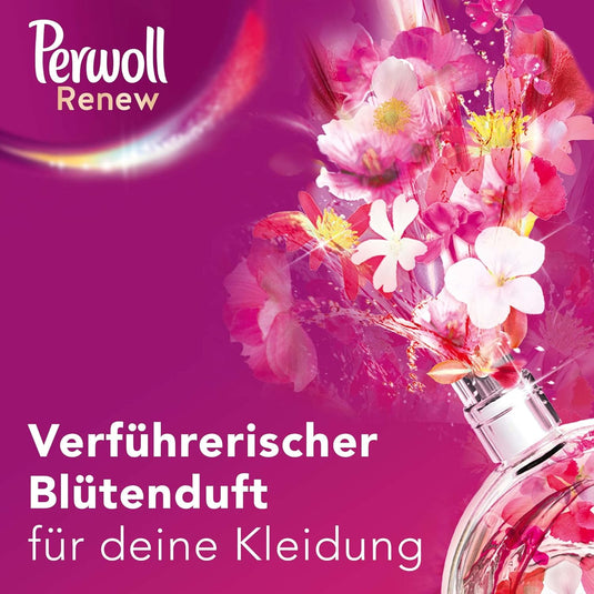 Perwoll Renew Blossom Rush Détergent liquide (24 lavages), détergent doux pour les couleurs et les blancs, le détergent coloré donne une fraîcheur intense avec un parfum floral