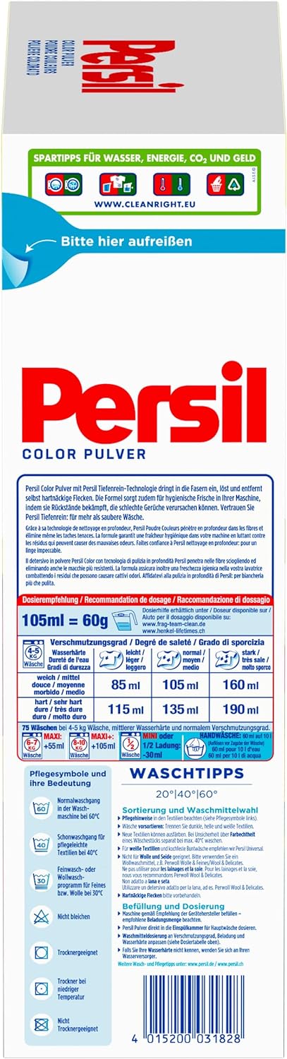 Persil Color Laundry Detergent Powder | Deep Clean - Detergent For Color - For Clean Laundry And Freshness For The Machine - (75 Loads | 4.5 Kg)