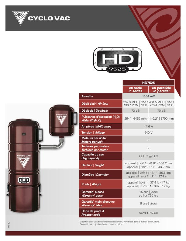 Load image into Gallery viewer, Cyclovac HD 7525 Central Vacuum Canister | Dual Motor System | Hybrid Filtration
