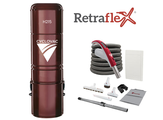 Ensemble d'accessoires pour aspirateur central Cyclovac H215 avec tuyau rétractable Retraflex