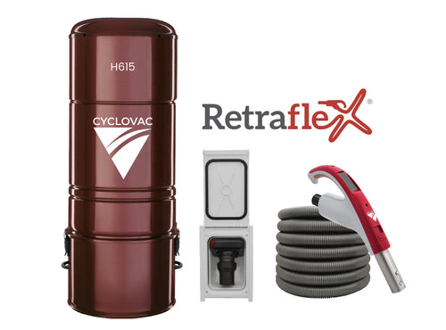 Ensemble d'accessoires pour aspirateur central Cyclovac H615 avec tuyau rétractable Retraflex