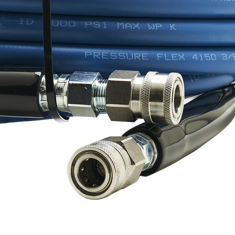 Load image into Gallery viewer, MTM Hydro KobraJet Non Marking Smooth Blue Hose 4,000 PSI - 75 Feet w/ SS Couplers
