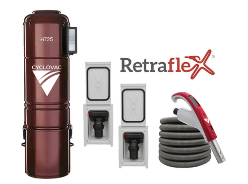 Cyclovac H725 Central Vacuum Cleaner with 2 Retraflex Retractable Hose Accessory Package