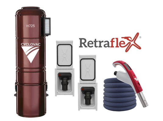 Cyclovac H725 Central Vacuum Cleaner with 2 Retraflex Retractable Hose Accessory Package