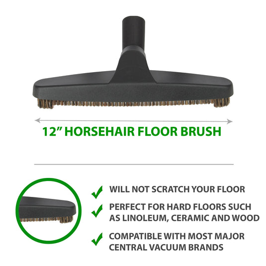 12" Horsehair Floor Brush compatible with most major central vacuum brands