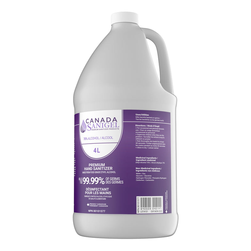 Load image into Gallery viewer, Canada Sanigel Premium Hand Sanitizer Gel | 4 Litre Bottle | 70% Alcohol | From Food Grade Ethyl Alcohol
