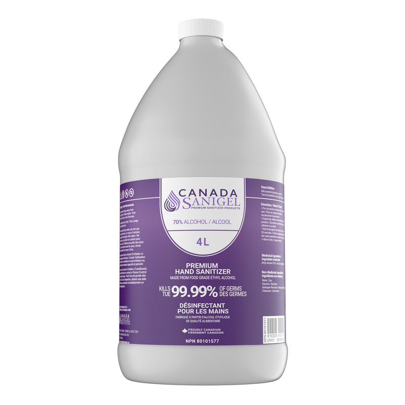 Load image into Gallery viewer, Canada Sanigel Premium Hand Sanitizer Gel | 4 Litre Bottle | 70% Alcohol | From Food Grade Ethyl Alcohol

