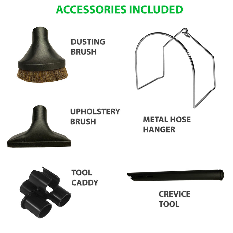 Load image into Gallery viewer, Accessories including dusting brush, upholstery brush, tool caddy, metal hose hanger and crevice tool
