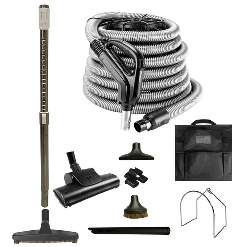 Central Vacuum Accessory Kit - Air Driven - Telescopic Wand with Air Turbine and Deluxe Tools - Black