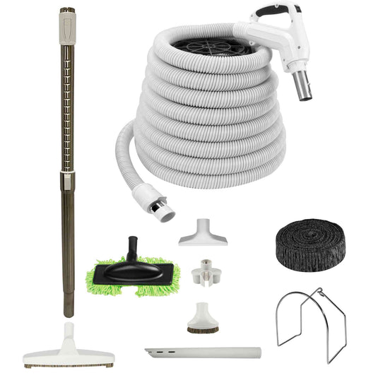 Central Vacuum Accessory Kit - Telescopic wand and mophead - Deluxe Tool Set - White