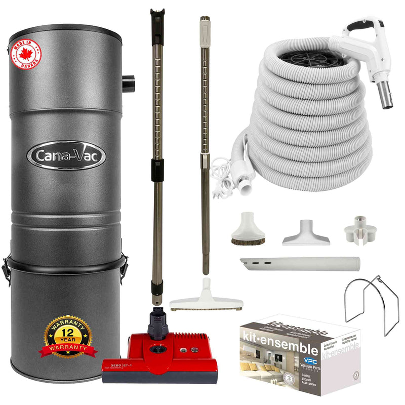 Chargez l&#39;image dans la visionneuse de la galerie, Cana-Vac CV687 Central Vacuum with Red SEBO Powerhead and Premium Electric Package (White)
