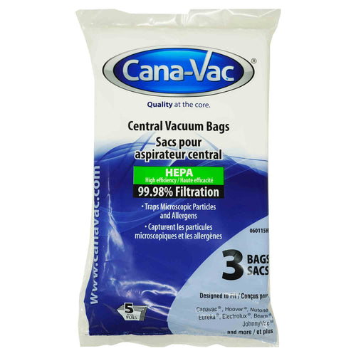 Sacs pour aspirateur central CanaVac Premium HEPA | Tissu 5 plis, lot de 3 060115 (1 lot)