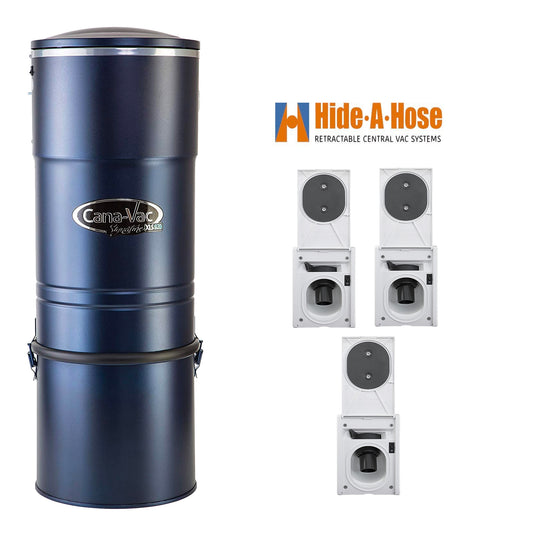 Cana-Vac XLS990 Central Vacuum with Hide-A-Hose Installation Kit (3 Valve)