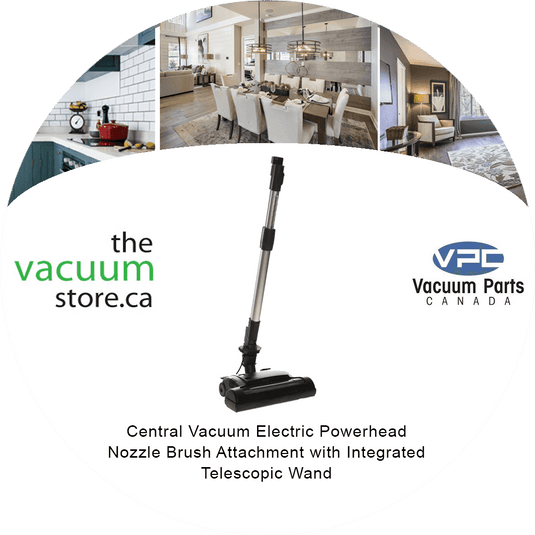 Central Vacuum Electric Powerhead Nozzle Brush Attachment with Integrated Telescopic Wand