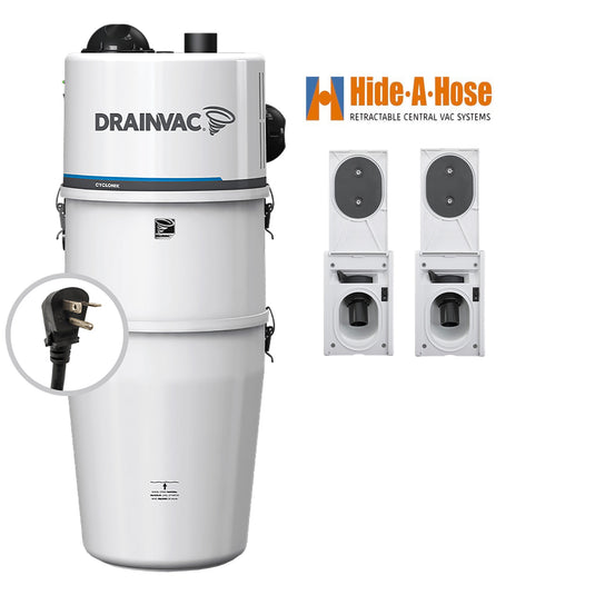 DrainVac DV1R15-CT Central Vacuum with Hide-A-Hose Complete Installation Package (2 Valve)