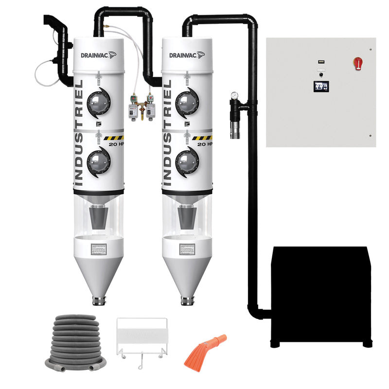 Chargez l&#39;image dans la visionneuse de la galerie, DrainVac DV2A684 Système d&#39;aspirateur central industriel sec/humide Automatik avec séparateurs à rinçage automatique et moteur REGEN17HP
